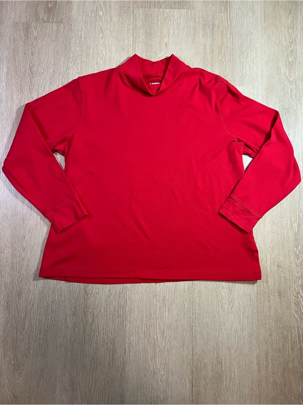 Lands’ End Rich Red Mock Neck Minimalist Chic Top